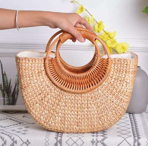 Bolsa Grande de Mão em Palha Praia
