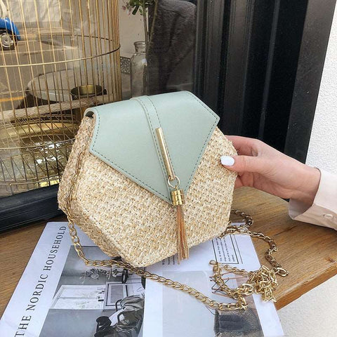 Bolsa Pequena Artesanal de Ombro Redonda de Palha