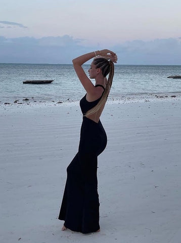 Vestido Longo Justo Aberto na Cintura