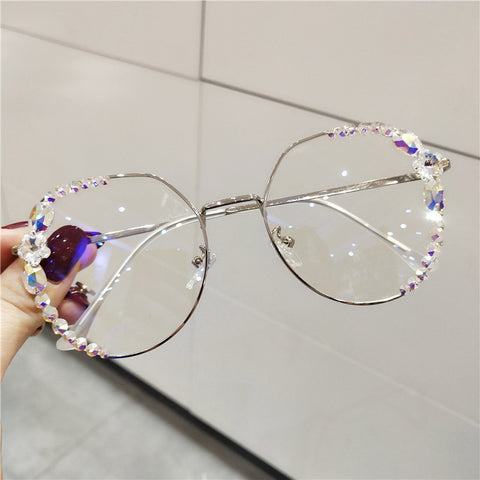 Óculos Anti Fadiga Transparente com Decoração em Cristal
