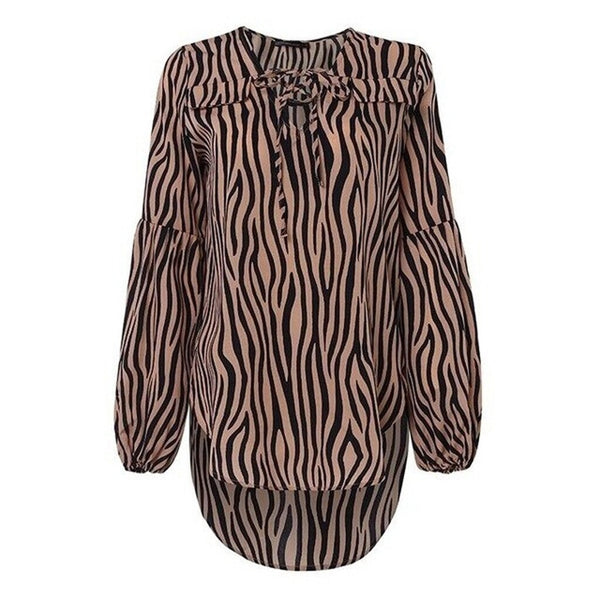 Camisa Alongada Manga Longa Bufante Animal Print Zebra