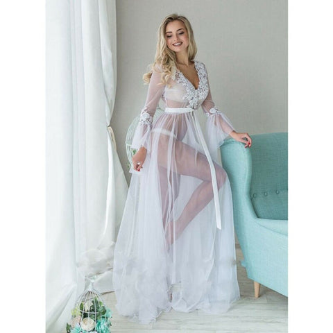 Long Nightgown Lingerie in Tulle with Lace
