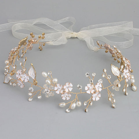 Tiara de Metal com Cristais e Flor