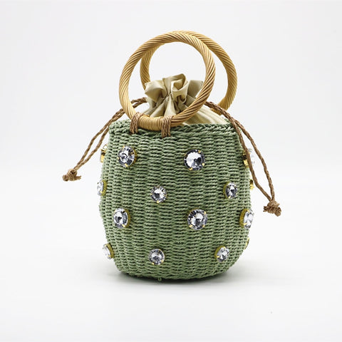 Bolsa Pequena de Mão Artesanal Cesto com Cristais Praia