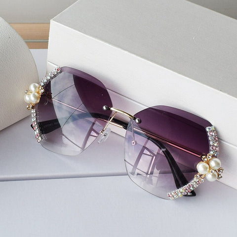 Óculos de Sol com Pérolas e Diamantes
